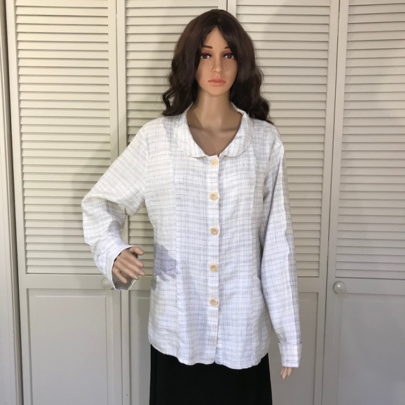 FLAX Linen Peter Pan Collar Shirt Jacket Shacket Medium - Picture 1 of 14
